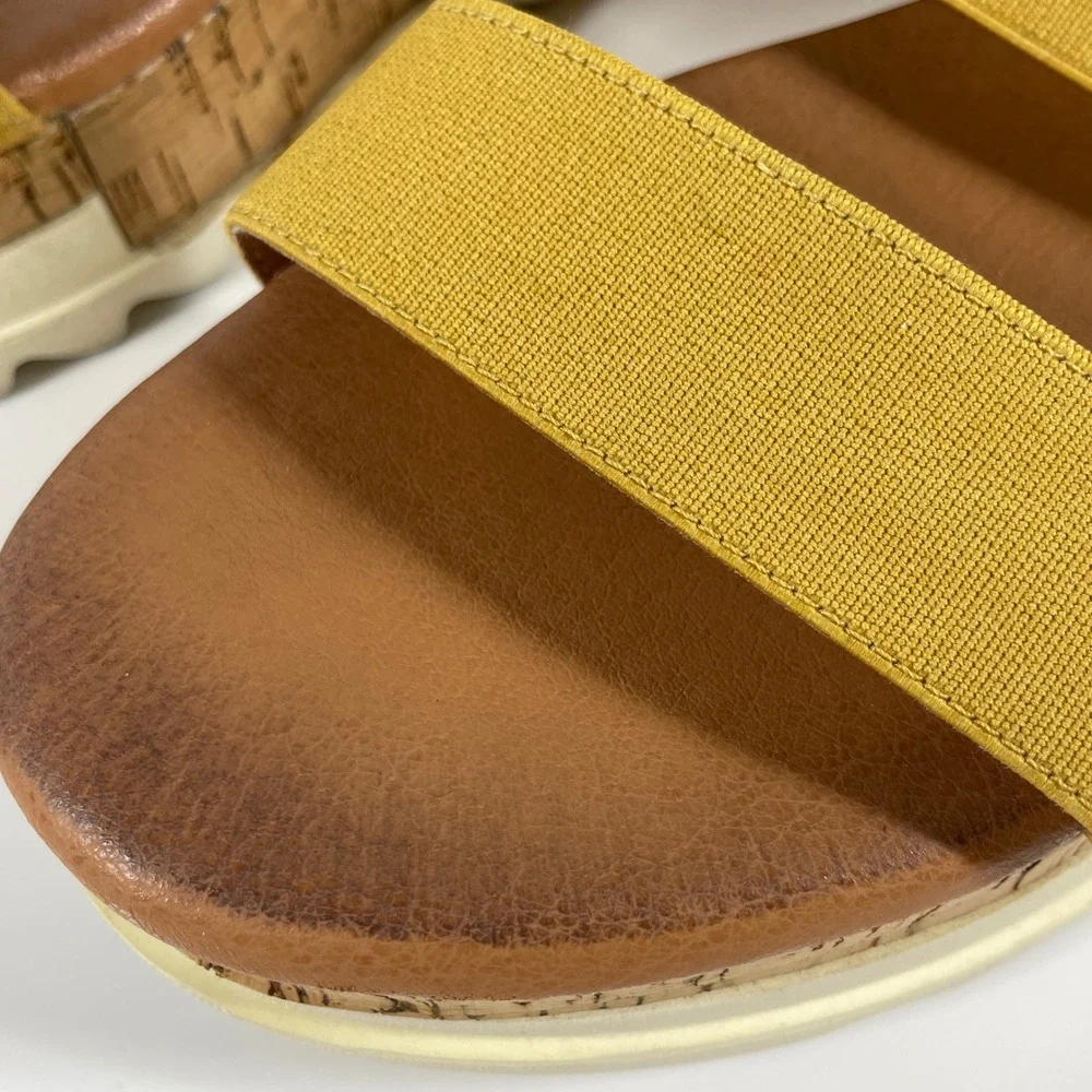Sz 10 Dream Pairs Reed Mustard Yellow Elastic Platform Wedge Sandals Womens